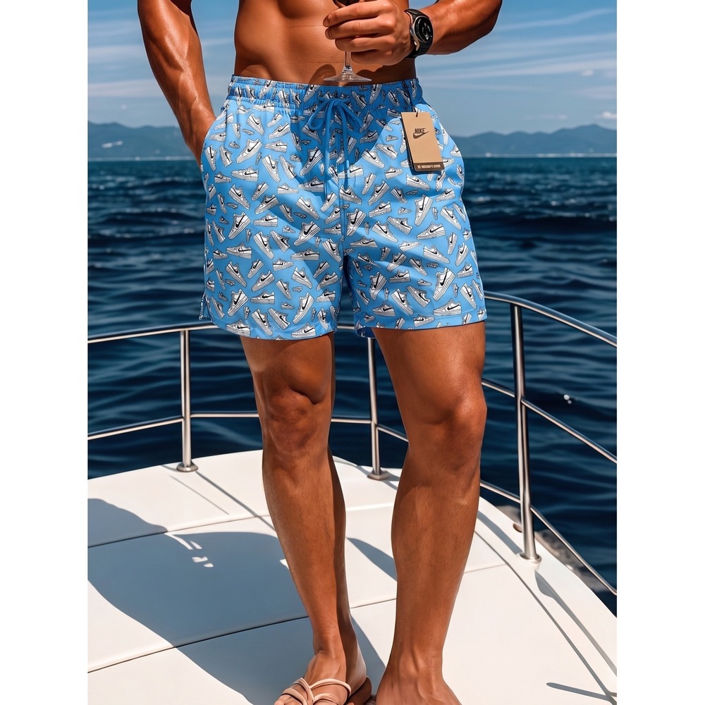 NEW Nike Swim Mens XXL University Blue Air Force 1 Sneaker Print Board Shorts 5"
